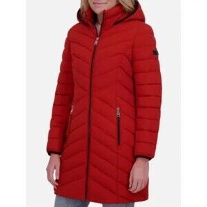 DKNY Women's Long Puffer Walker Jacket Red Size  M  NWOT
